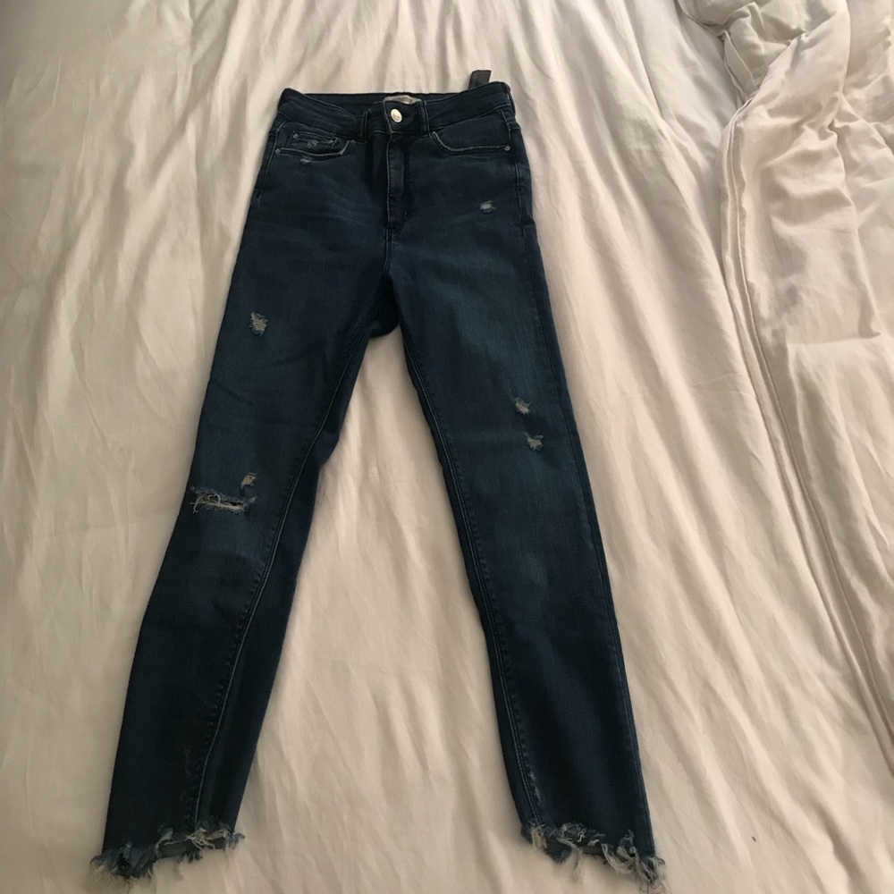 Zara high waisted skinny leg ripped jeans